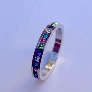 Multicolored crystal 925 PAD infinity style ring. Sz.7
